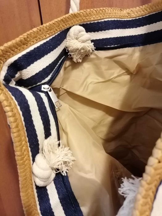 Geanta de plaja din material textil cu captusala si buzunar interior