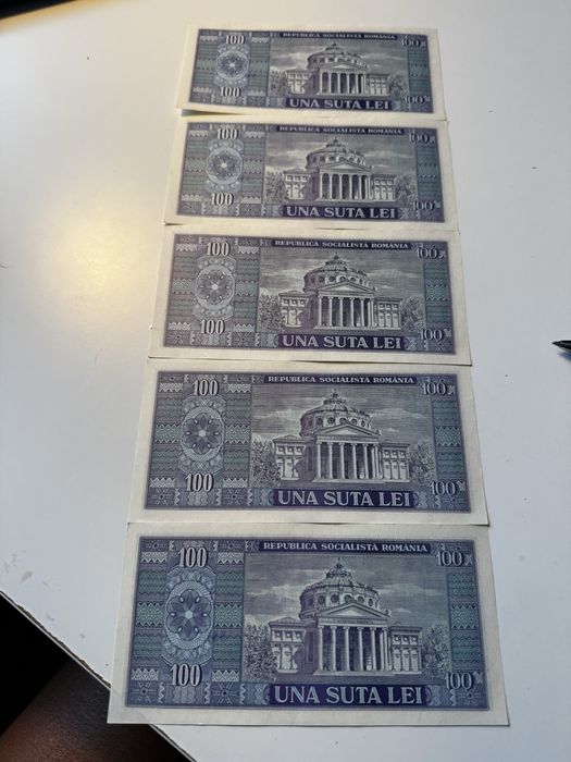Ofer spre vanzare set 5 banconte in serie  100 lei emise 1966