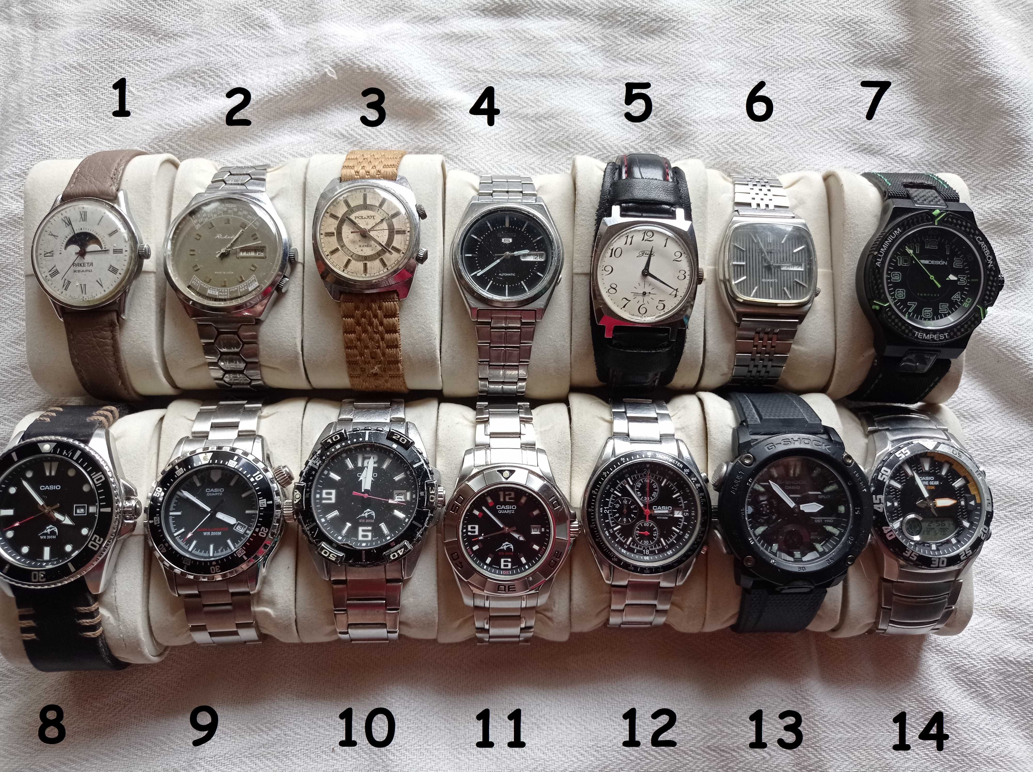 Продава се колекция часовници: Касио, Ракета, Полет, Зим, Момо, Дугена
