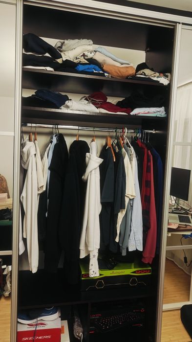 Dulap / Dressing cu uși glisante și oglinzi - 3,35 m - lemn maro