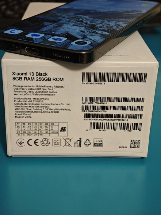 Xiaomi MI 13, 8GB RAM, 256GB, încărcare 67W, full HD, Black + 3 huse