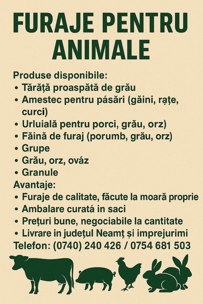 Vand furaje pentru animale, granule