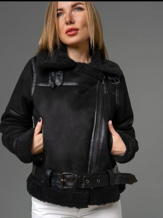 Дубленка женская авиатор из эко-замши с искусственным мехом