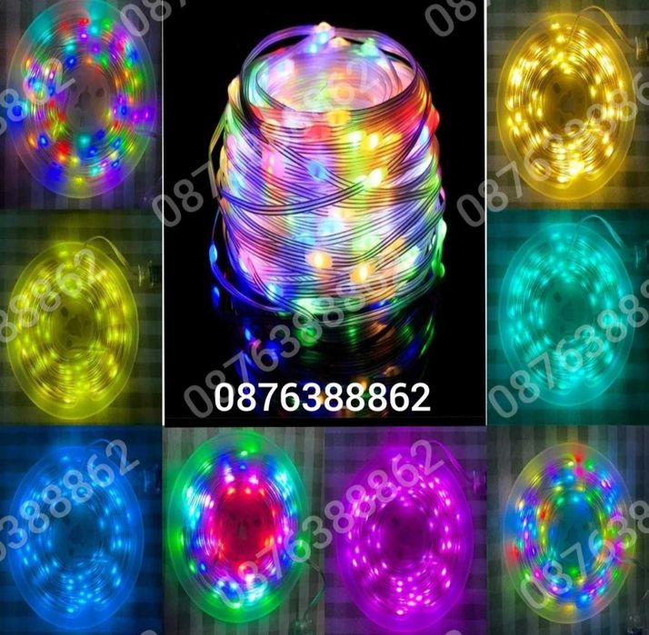 Лед Лампички 10м. за Коледна Елха Декорация  Дистанционно, Блутут, RGB