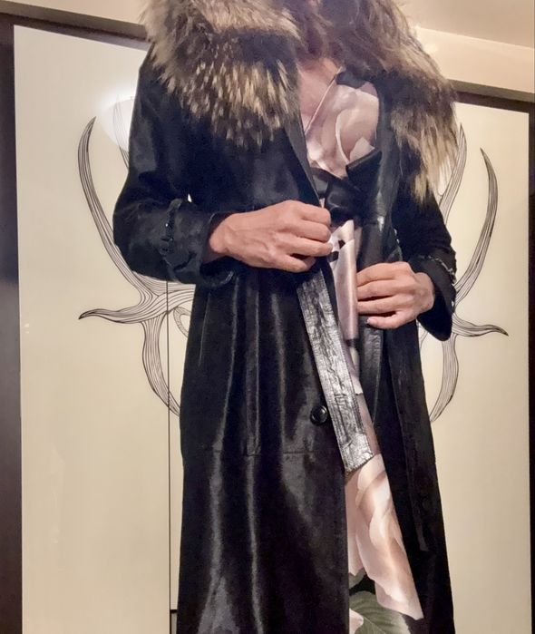 Палто естествен косъм и с лисица яка