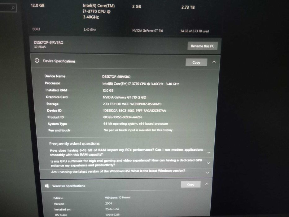 Desktop LENOVO ThinkCentre I7-3770 3.4 GHz