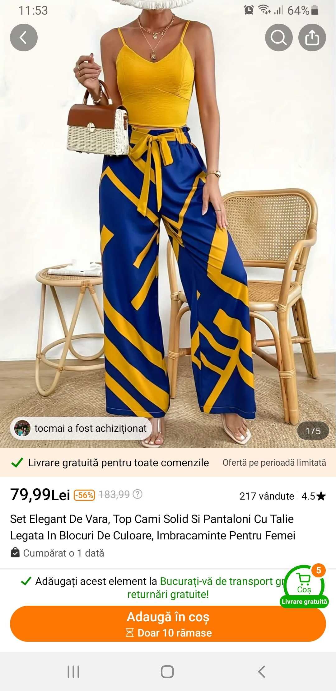 Compleu damă ieftin vară costum  casual pantaloni top galben