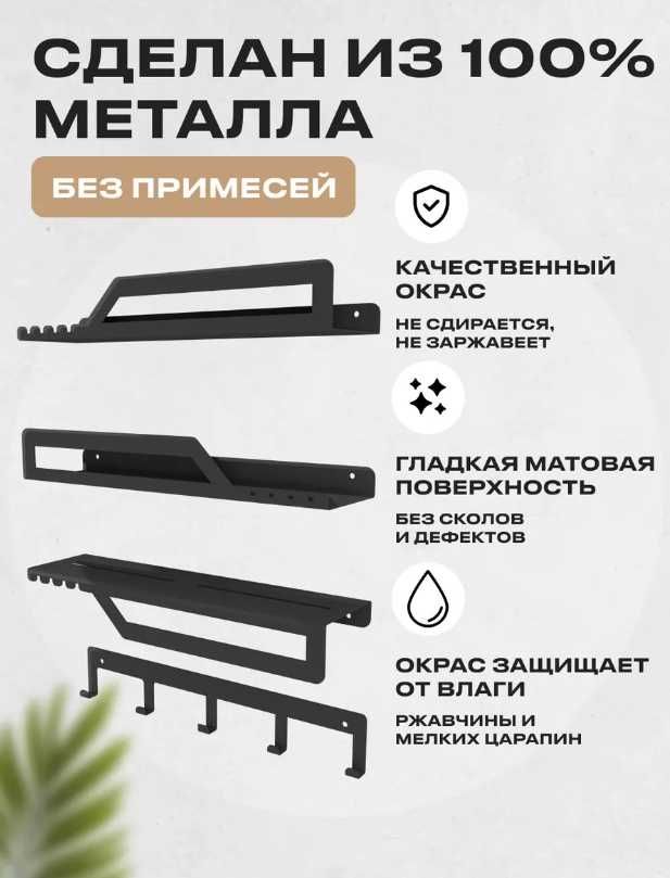 НОВАЯ Полка для ванной комнаты настенная металлическая