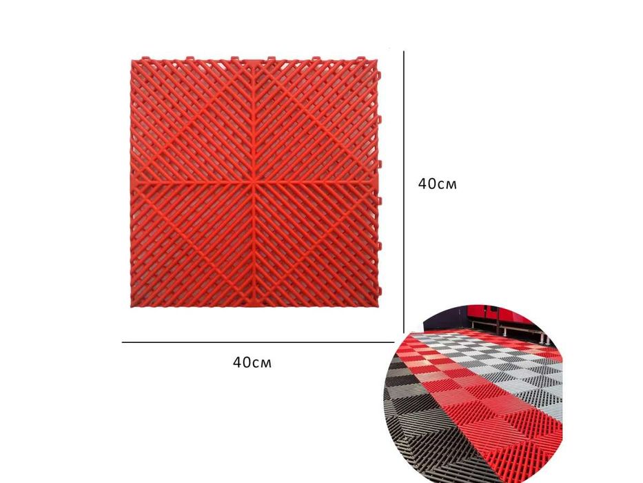 Pardoseală garaj modulară PVC – gresie pătrată roșie