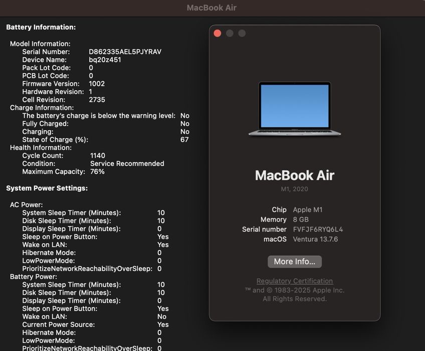 Macbook air M1 2020 space gray 256gb ssd 8gb ram
