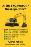 Operator excavator disponibil – închiriez pentru utilaje