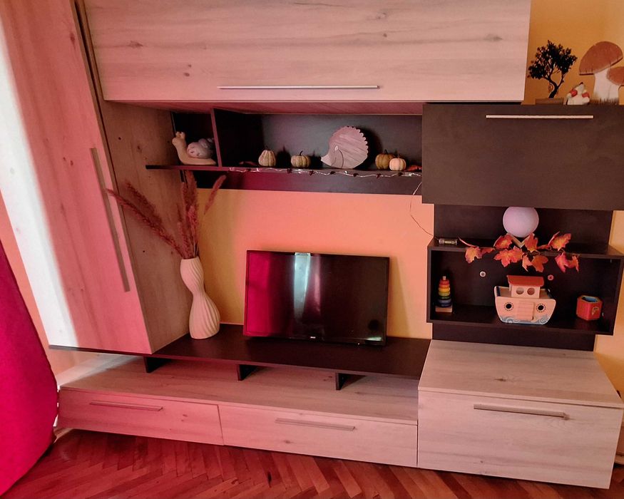 Biblioteca living Nordic, stejar nordic + gri inchis, 260 cm