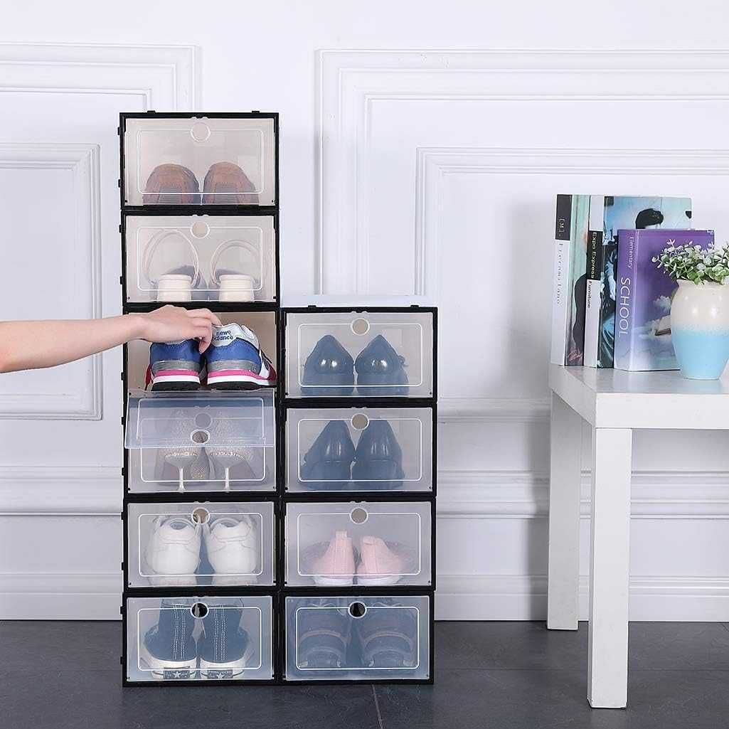 Set 3 cutii organizatoare pantofi cu capac rabatabil transparente