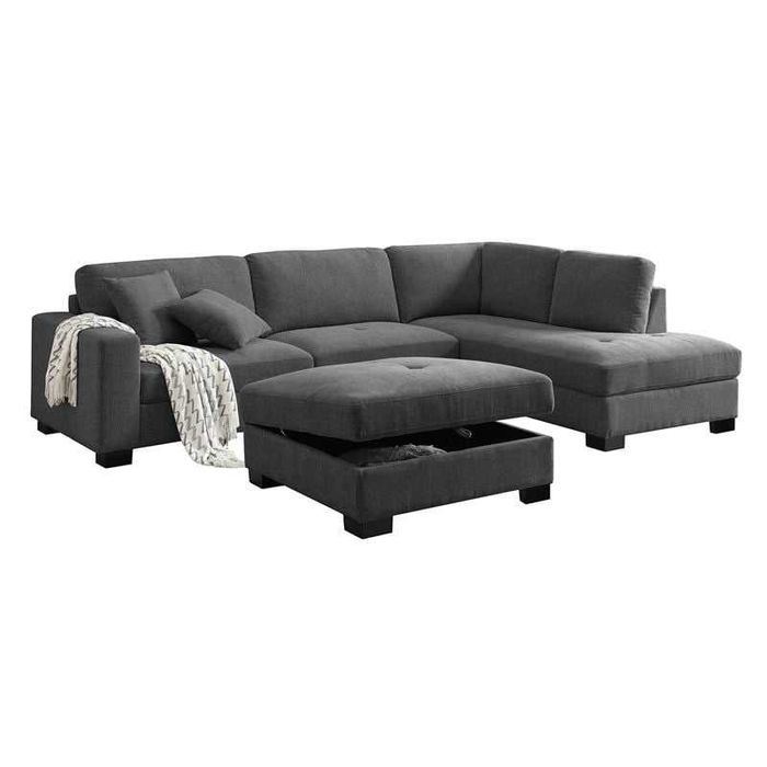 Ъглов диван, DORNO, Антрацит, Сив, Текстил, 308х207х91.98см.