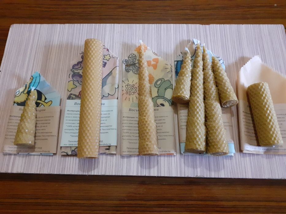 Комплект от восъчни кърпи и навити восъчни свещи