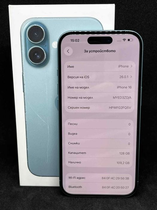Iphone 16 Teal 128GB/Гаранция /Като нов