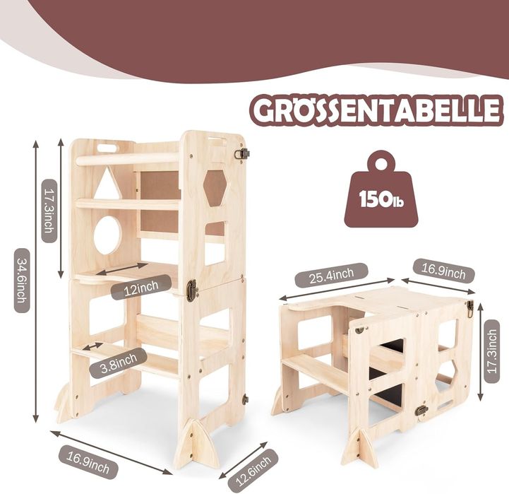 Turn de învățare pentru copii, turn de învățare Montessori 3 în 1,