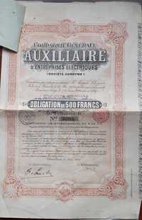 UNICAT! Obligațiuni de 500 franci -Bruxelles 28 mai 1909