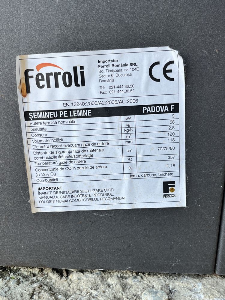 Semineu pe lemne PACHET  Ferolli 9KW