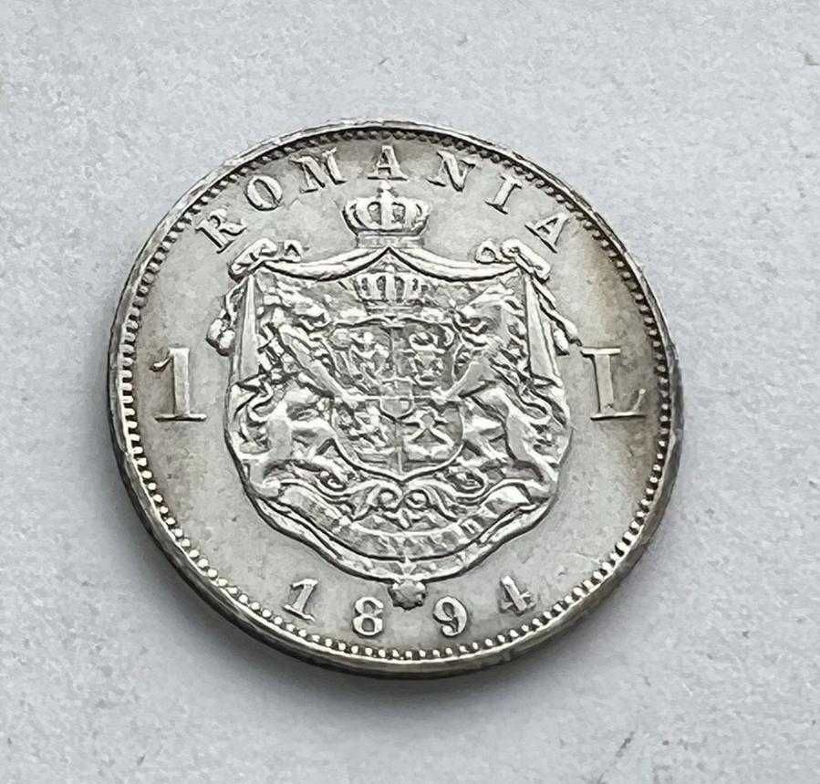 moneda Romania 1 leu 1894 Carol I 5 grame monetarie Bruxelles