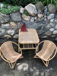 Екзотичен комплект 2 фотьойла и масичка от естествен бамбук и ратан.