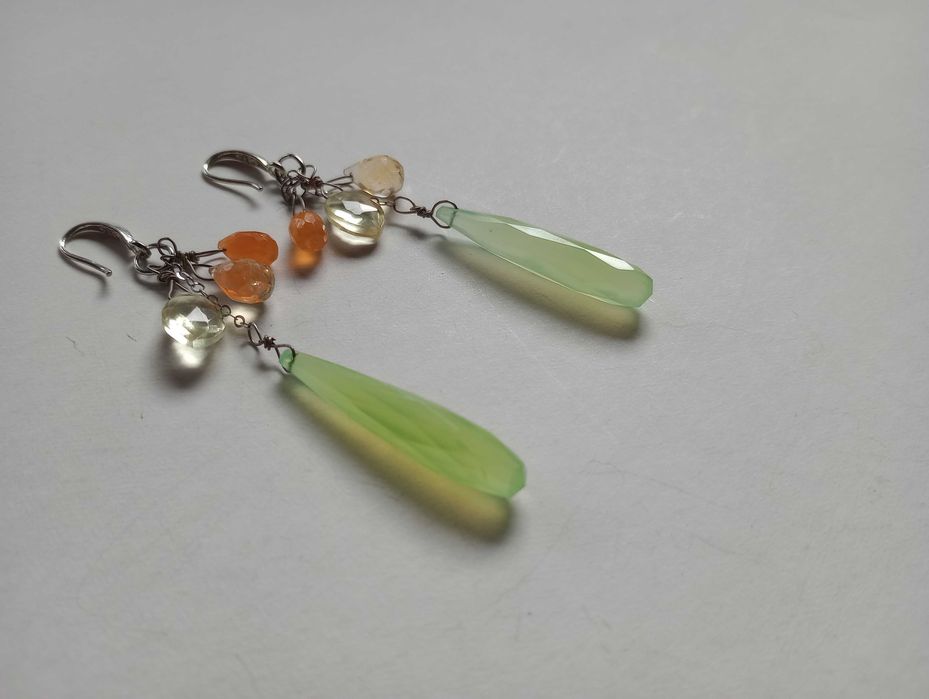 cercei argint si pietre semipretioase,calcedonii,citrin,carneol,quartz