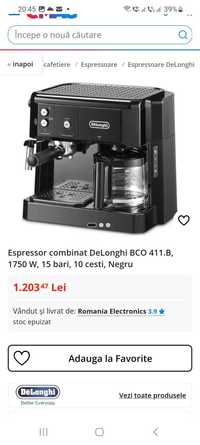 Espressor combinat DeLonghi BCO 411.B, 1750 W, 15 bari