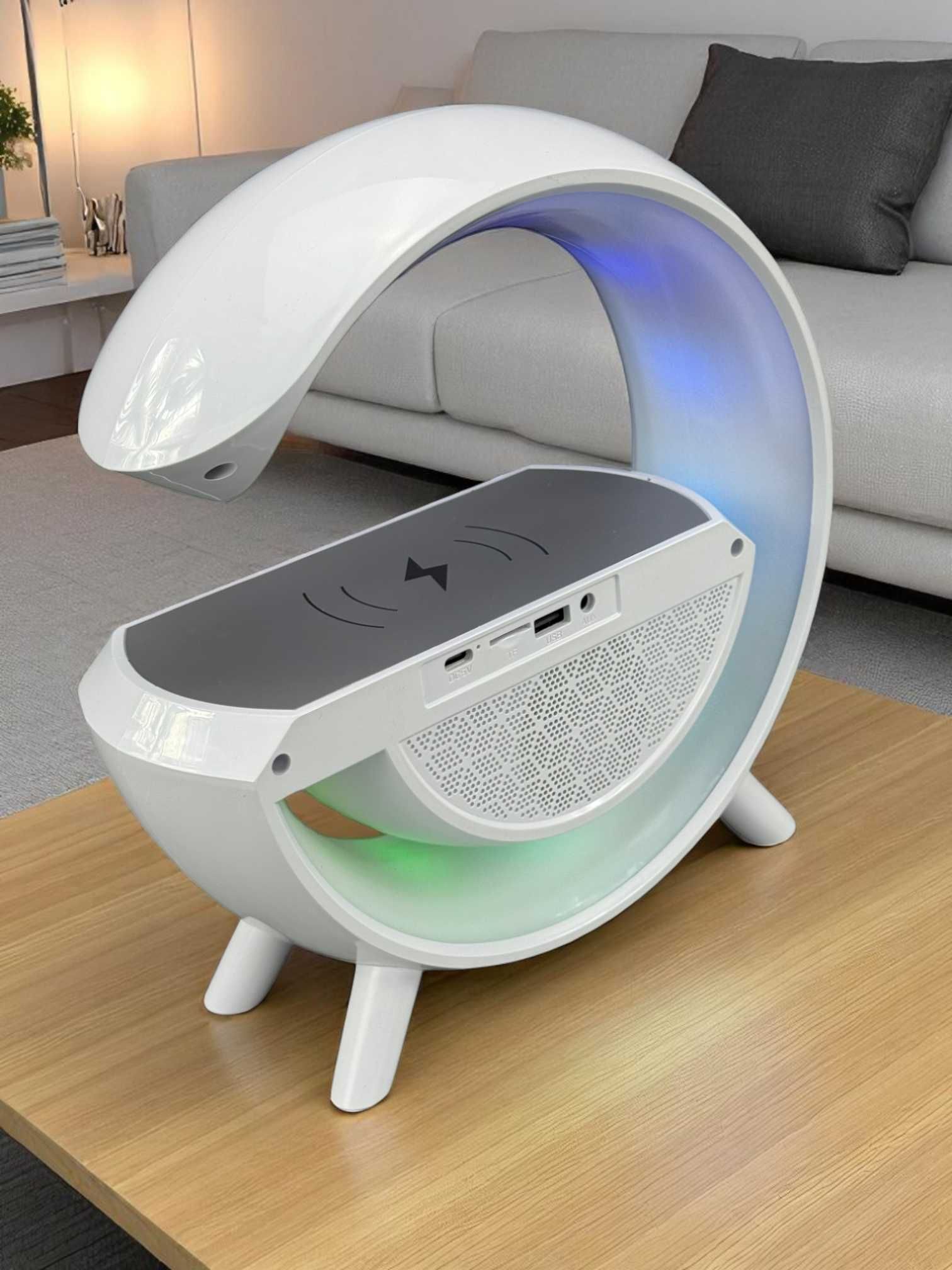 Настольная Bluetooth колонка с беспроводной зарядкой LED Wireless