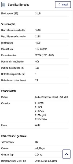 Vând Videoproiector Acer – Ca Nou, 4500 Lumeni
