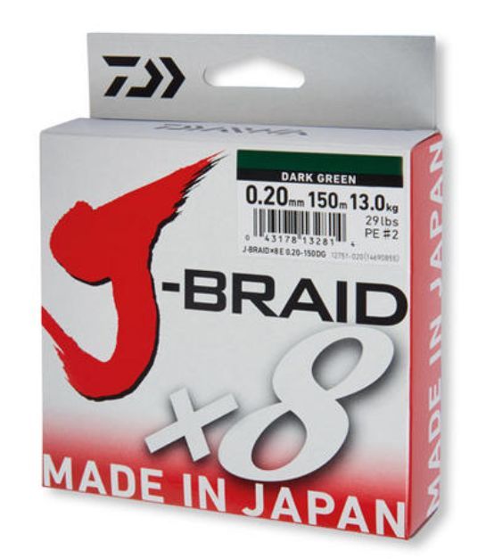 Плетено влакно Daiwa J-BRAID 8 нишково-150мт/жълто,зелено,шарено