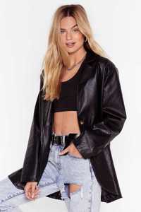 Geaca Piele Dama Faux Leather Longline Blazer