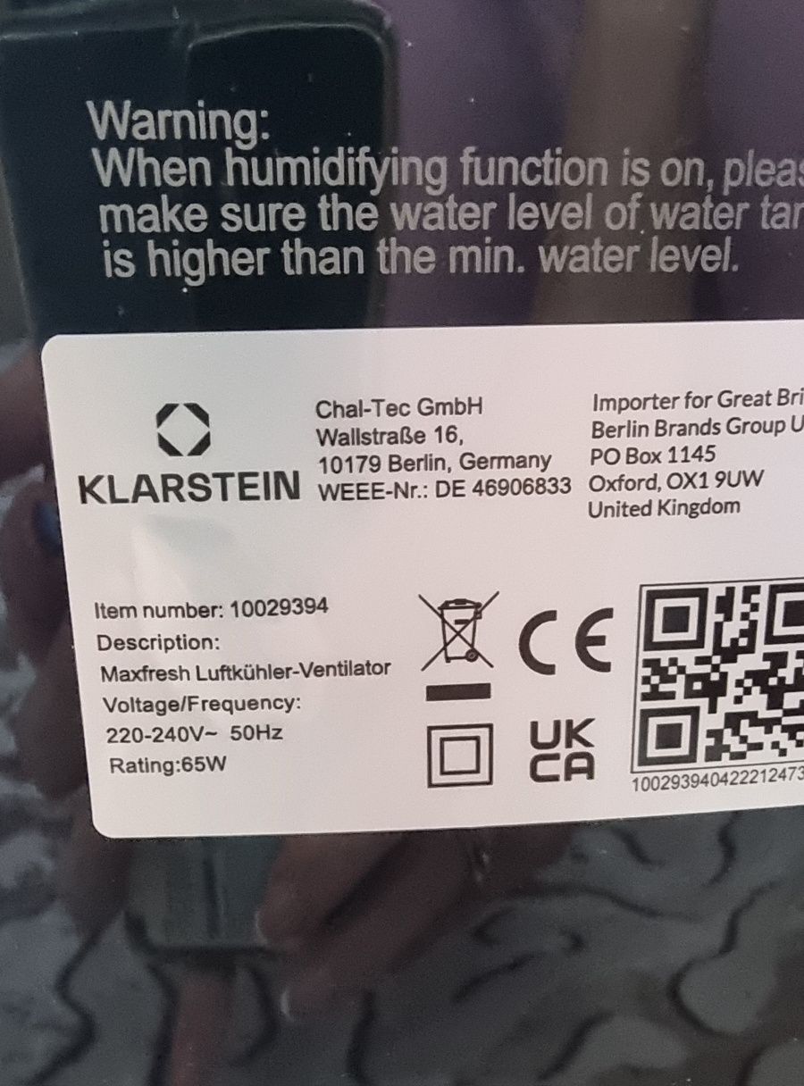 Maxfresh охладител на въздух Klarstein 65w