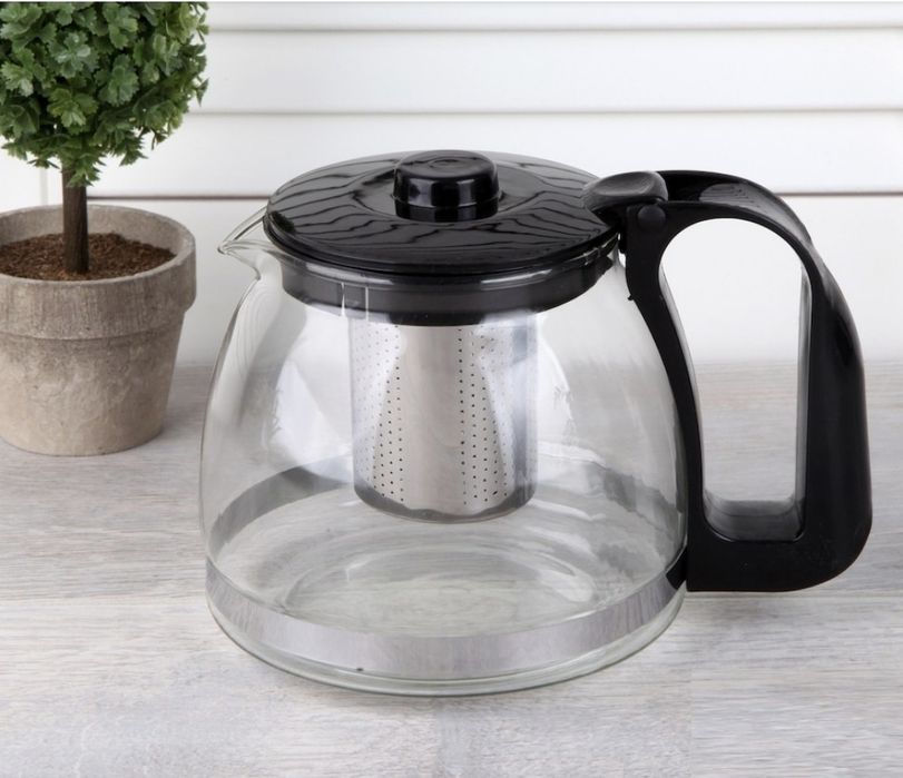 Ceainic cu Infuzor din Sticla si Plastic Negru, 700mI