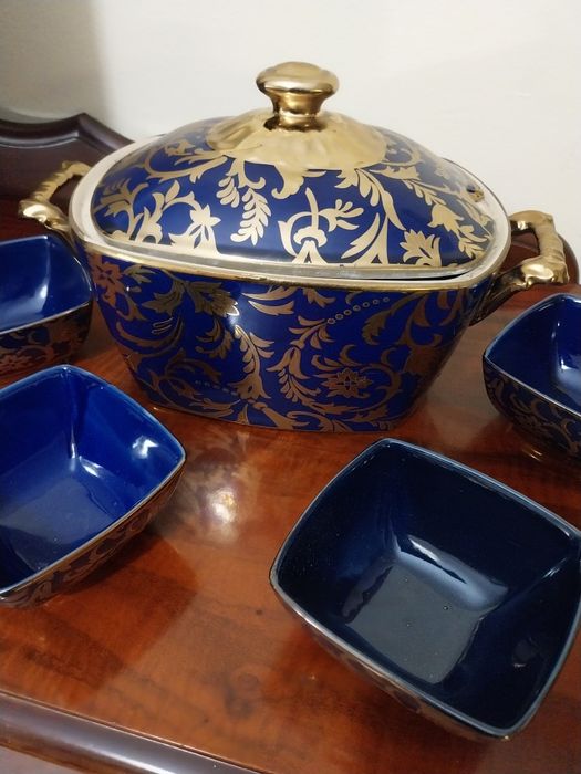 Френски порцеланов сервиз за супа с 24к златно покритие