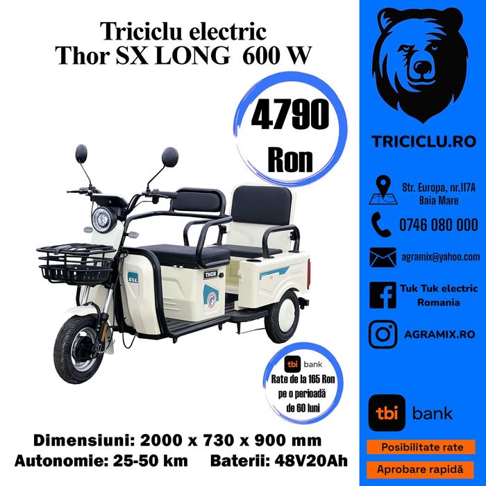 Triciclu Thor S X Long1 triciclu electric tuk-tuk fara permis Agramix