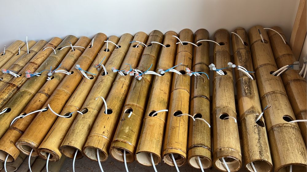 Lustre de tavan din bambus