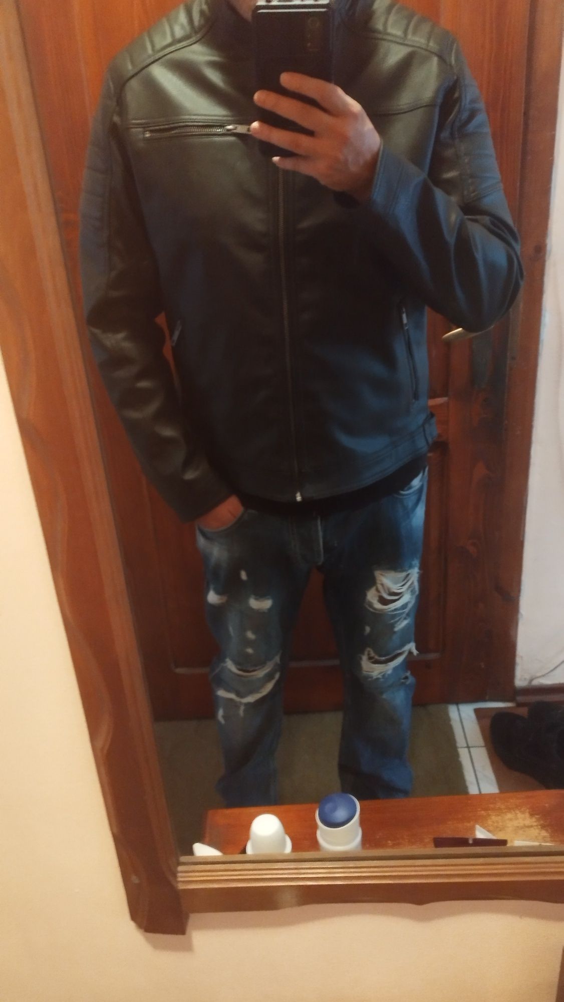 Ново мъжко кожено яке jack & jones