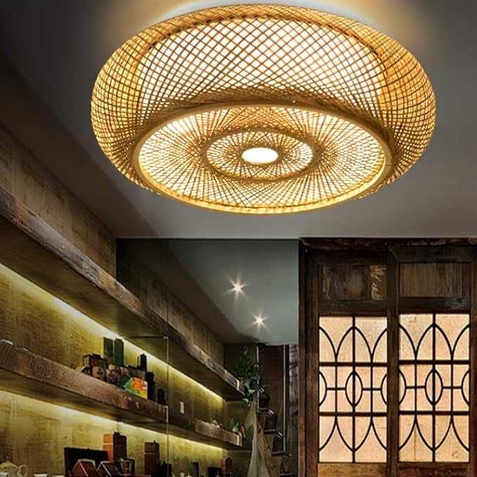 Таванна лампа от ратан естествен бамбук Полилей