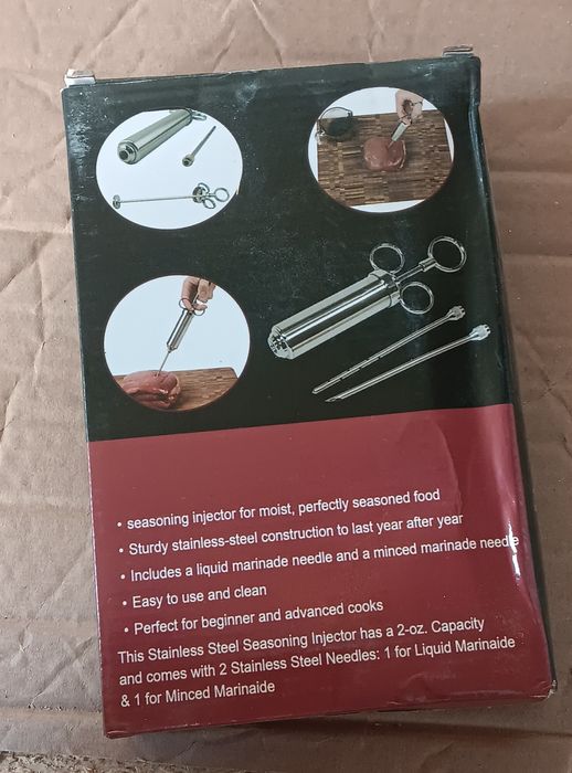 Set seringa/accesorii pentru gratar, Inox, 60ml, Argintiu