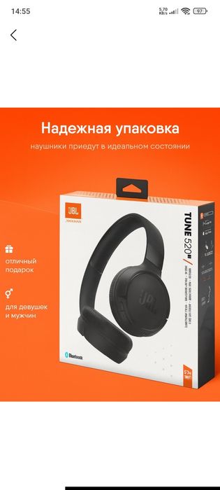 JBL Tune 520 Bluetooth Katta Naushnik musiqa chuqur bass 57 soatga