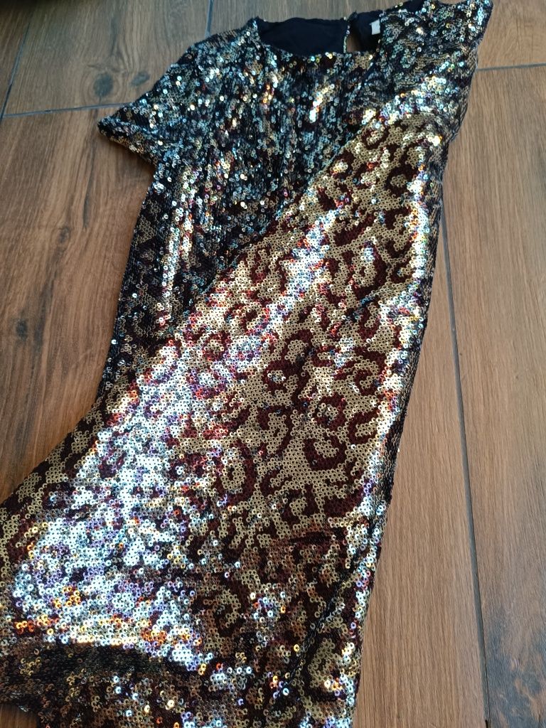 Rochie serbare petrecere ocazie paiete leopard animal Zara 8 ani 128