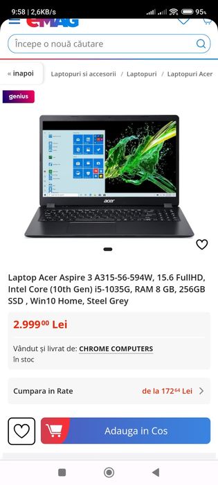 Laptop Acer i5gen10 ssd Windows 11