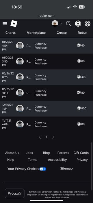 Аккаунт в игре Roblox