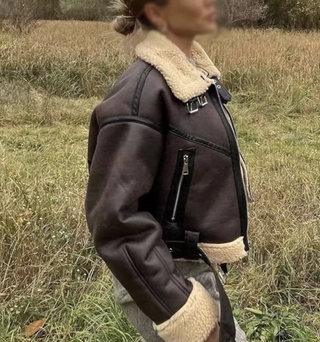 Zara biker кожено яке в кафяво
