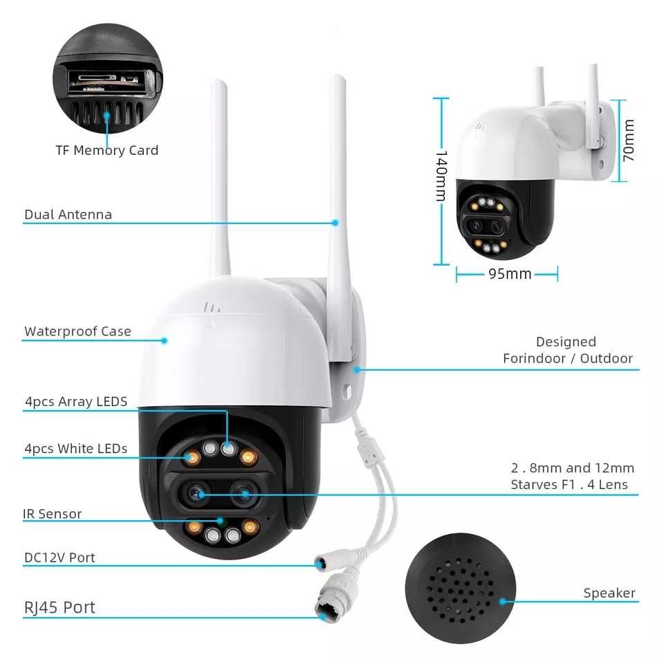 Dual Lens camera IP supraveghere 8X zoom exterior wifi icsee