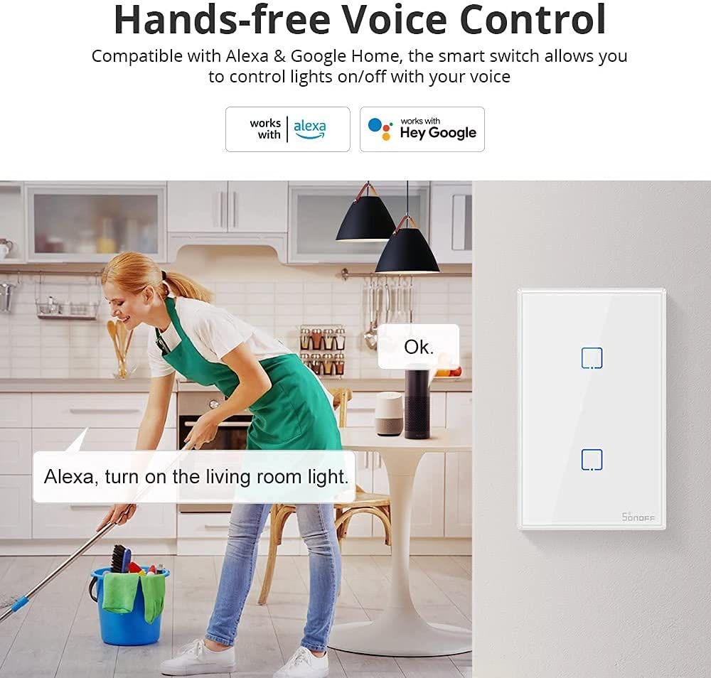 SONOFF T0US2C WiFi  Двуканален стенен превключвател Sonoff