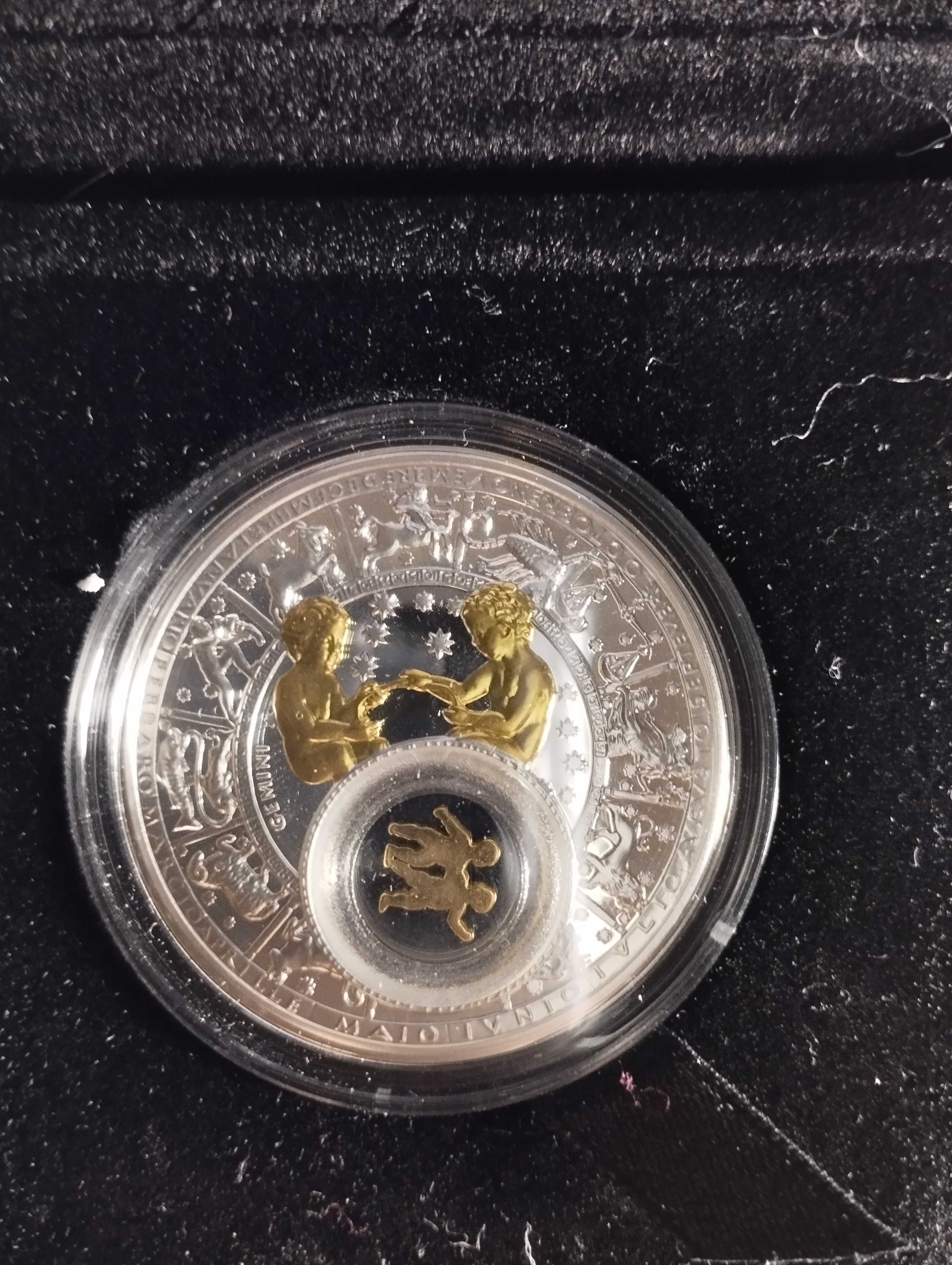 монета "Знаки Зодиака: Близнецы".  20 руб, Беларусь, серебро, позолота