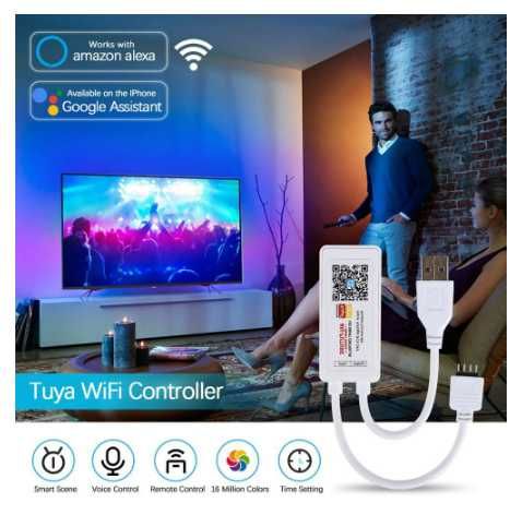 Controller LED RGB WiFi, Tuya/Smart Life, controlabil cu Alexa/Google