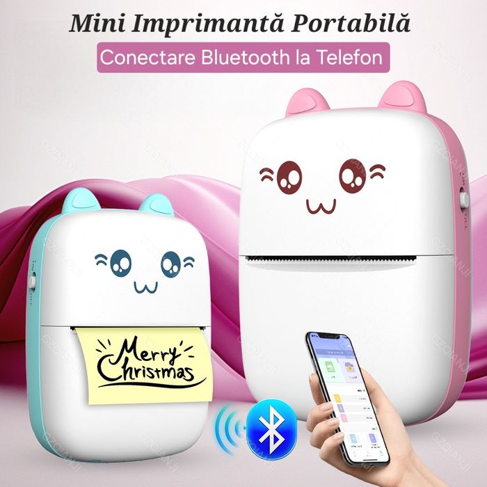 Mini Imprimantă pentru telefon. Hârtie&Husa incluse. Portabilă. USB.