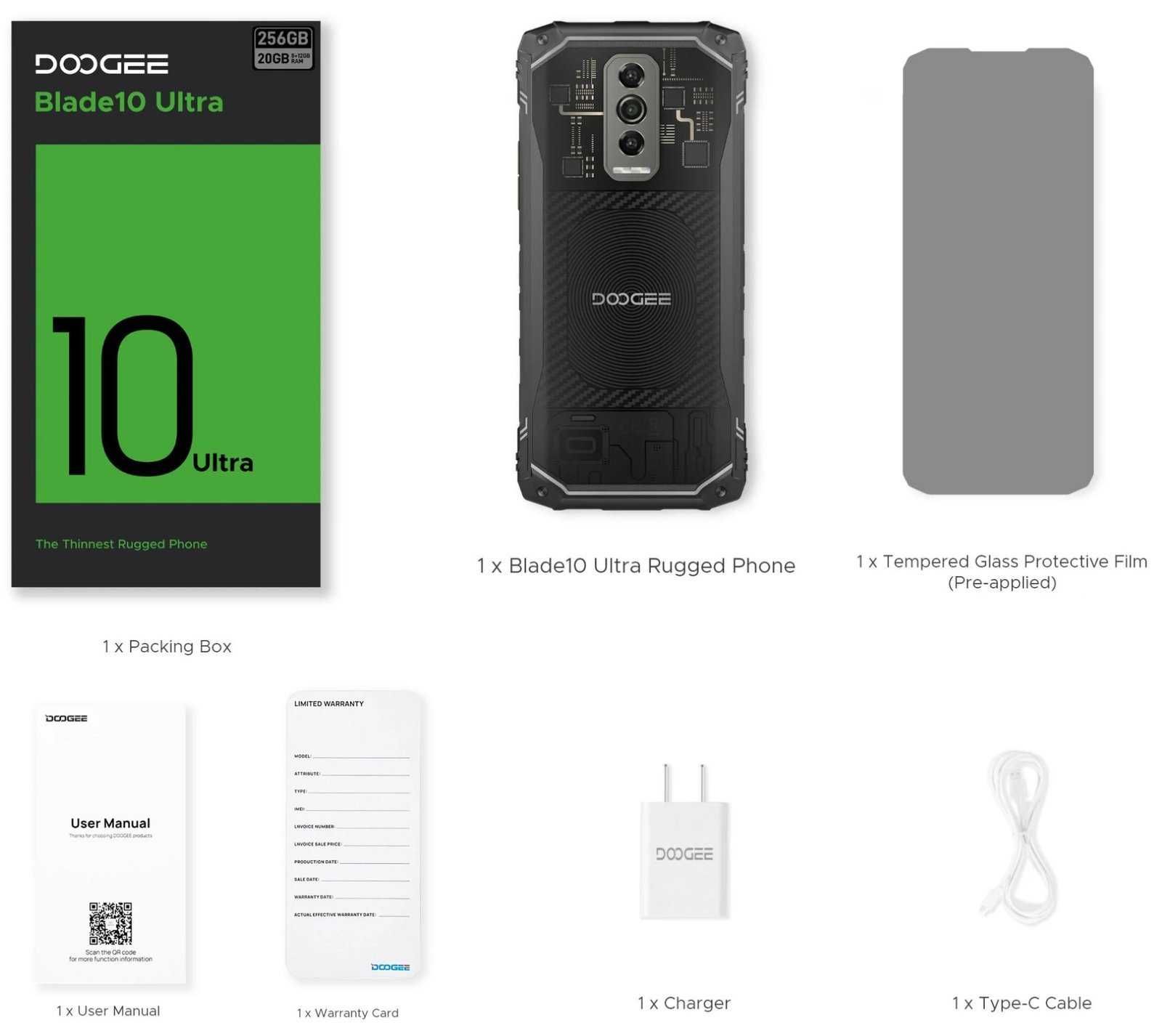 Doogee Blade 10 Ultra 20GB RAM 256GB ROM, Ultra Slim с IP68 защита